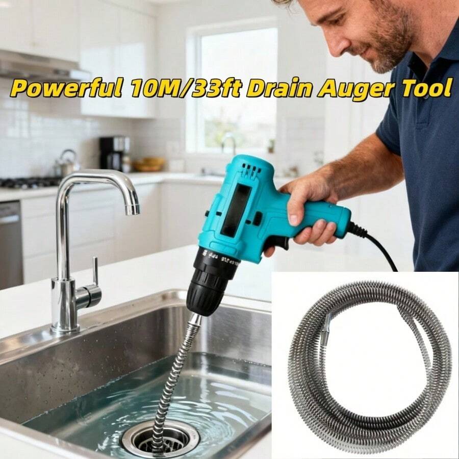 1 cái máy thông cống điện 393,7 inch | Lò xo thông cống chịu lực cao, làm bằng thép carbon, bền và dễ sử dụng, thiết kế đầu liền khối, thích hợp cho việc thông cống bồn rửa và nhà vệ sinh, không cần pin.