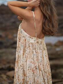 XINMEI Rochie de vară cu imprimeu floral, rochie lungă boemă, elegantă, din material tricotat, fără spate, potrivită pentru întâlniri, petreceri, festivaluri, plaje, vacanțe, nunți și alte ocazii - Galben - Vizualizare 6
