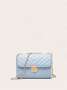 Lightweight Business Casual Women's Quilted Crossbody Bag, Fashionable Chain Clutch Handbag, Shoulder Bag, Square Bag, Suitable For Teenage Girls, Women, College Students, Young Professionals And Office Workers, Perfect For Office, University, Work, Business, Commuting, Outdoor Activities, Travel, Hiking And More Occasions. - 淺藍色 - 查看 1