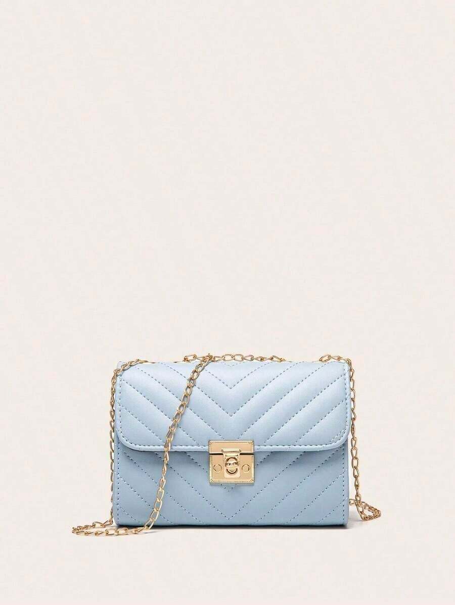 Lightweight Business Casual Women's Quilted Crossbody Bag, Fashionable Chain Clutch Handbag, Shoulder Bag, Square Bag, Suitable For Teenage Girls, Women, College Students, Young Professionals And Office Workers, Perfect For Office, University, Work, Business, Commuting, Outdoor Activities, Travel, Hiking And More Occasions. - 淺藍色 - 查看 1