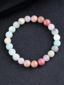 YAUKIA 1Pc Elegant Natural Stone Bracelet For Women, 8mm Frosted Amazonlite&Rhodonite&Rose Quartz Bracelet, Bracelet For Love Protection, Stretch Jewelry,Ideal Gift - Multicolor - View 9