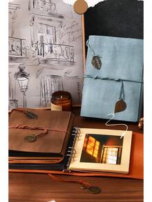 1 Vintage Photo Album, Travel Scrapbook, Notebook, Removable Loose-Leaf Pages, High-Quality Storage Book - 復古色 - 查看 5