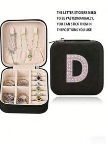 1pc Personalized Travel Jewelry Box - Travel Jewelry Box Birthday Gift For Women, Christmas Gift For Teenage Girls, Initial Travel Jewelry Box A-Z Jewelry Storage Box, Faux Diamond Pattern, Jewelry Organizer Box, PU Leather Waterproof Jewelry Box, Multi-Functional Jewelry Box, Compact Jewelry Box, Jewelry Storage Box, Portable Travel Jewelry Box, Large Capacity Jewelry Box, Minimalist Jewelry Box, Cosmetic Box, Makeup Storage Box, Nail Polish Storage Box - Multicolor - View 111