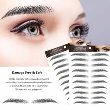 6 Sheets 60 Pairs Black 4d Hair-Like Waterproof Eyebrow Tattoos Stickers Transfers Temporary Brow Tattoo Peel Off Grooming Shaping Sticker In Arch Style - Black - View 2