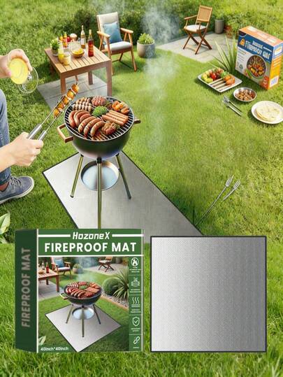 1個 屋外BBQ 耐火マット、防水正方形保護パッド 芝生、パティオ用、簡単お手入れ、くつろぐ人必需品