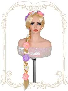 女孩长款金色长发公主假发 - 公主角色扮演辫子假发，适合女孩，可用于万圣节、圣诞节和派对 - 金色 - 查看 5