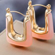 1 par de pendientes retro elegantes con forma de U, superficie dorada de moda, incrustados de resina, accesorio versátil para uso diario, regalo perfecto para mujeres - Multicolor - Ver 6