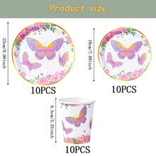 Gold Rim Gold Butterfly Disposable Tableware Set, 7/9 Inch Party Plates, Disposable Paper Plates, Cups, Napkins, Suitable For Holidays, Weddings, Engagements, Birthdays, Parties, Celebrations - Multicolor - View 7