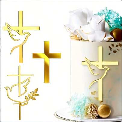 3 chiếc phụ kiện trang trí bánh hình chim bồ câu và thánh giá, dùng cho lễ rửa tội, lễ rước lễ lần đầu, tiệc mừng em bé chào đời, bánh cupcake, trang trí bánh sinh nhật, đồ dùng trang trí bánh tự làm, đồ dùng trang trí tiệc Cơ đốc giáo.