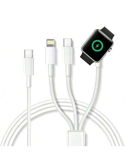 3-In-1 Portable Charging Cable Compatible With Apple Watch Series 9/8/7/6/5/4/3/2/1/SE And 16/15/14/13/12/11/Pro/Max/XS/X/