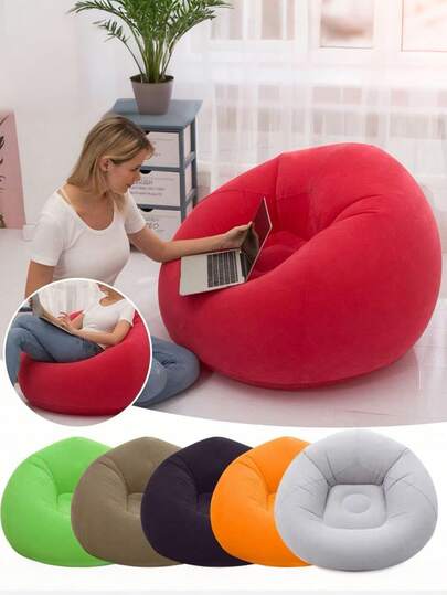 1个超大充气懒人沙发椅，便携式PVC材质，多种颜色可选，防漏气，可折叠，节省空间，快速充气放气，符合人体工学的靠背和坐垫，长时间使用也很舒适，适用于客厅、户外露营、旅行、野餐、海滩、泳池、音乐节、宿舍、小空间等场合，是露营和休闲爱好者的最佳选择，无需填充物