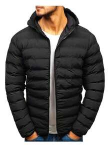 Men's Black Quilted Jacket With Hood And Long Sleeves, Filled With 90% Down. - Negro - Ver 8
