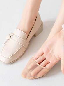 2/4双装女士隐形袜，带前脚掌垫和半掌垫，防滑，薄蕾丝底隐形袜 - 彩色 - 查看 3