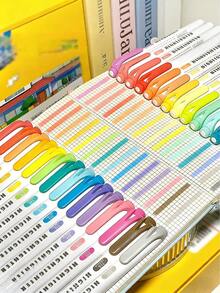 15pcs/Set Dual-Tip Fluorescent Highlighter Pens, Soft Color Tone Fluorescent Markers, Suitable For Coloring, Highlighting, Drawing, Classroom And Office Use. Pens Feature Multi-Function Fine And Thick Tip Design., Back To School - Multicolor - View 2