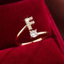 1 chiếc nhẫn điều chỉnh được, thiết kế chữ cái tiếng Anh tối giản, đính đá Cubic Zirconia, dành cho nữ. - Nhiều màu - Xem 49