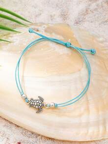 1pc Summer Ocean Beach Anklet For Women - Starfish, Sand Dollar, Sea Turtle Pendant Anklet Set - Beach Vacation Style Jewelry - Multicolor - View 6