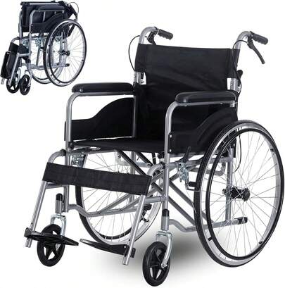 AYAYM Foldable Wheelchairs For Adults Lightweight Aluminium Self Propelled Wheelchair Folding Transit Wheel Chairs For Heavy People150KG Adjustable Footrest Dual Brakes 18inch Seat