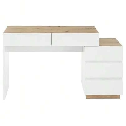 Desk With 5 Drawers, Dressing Table, Storage Function, For Bedroom, E1 Chipboard, White + Oak