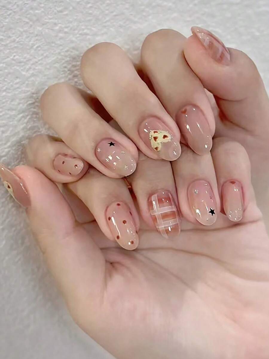 Bộ 24 móng giả ngắn hình vuông lấp lấp lánh hình trái tim và kiểu Pháp, bao gồm 1 móng gel và 1 dụng cụ mài móng, thích hợp cho tiệc Valentine, khiêu vũ và sử dụng hàng ngày, có thể tháo rời và tái sử dụng.