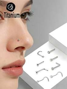 Khuyên mũi mini STM-F136 bằng titan 20G0.8mm, bi tròn và đính kim cương G23, kiểu dáng thanh thẳng, thanh chữ L, thanh cong, trang sức xỏ mũi phổ biến và được ưa chuộng dành cho nữ. - MŨI - Xem 1