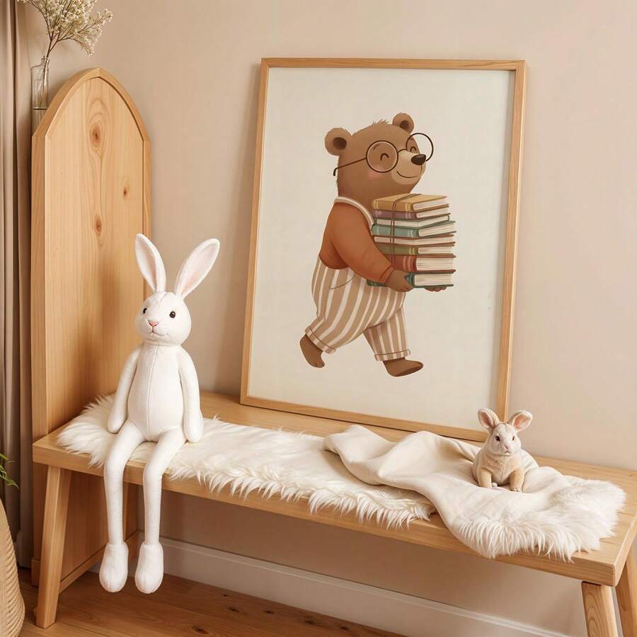 Una impresión artística en lienzo, disponible en versiones enmarcadas y sin enmarcar; arte de pared para guardería con un oso; arte de guardería con temática animal; un diseño de oso leyendo; decoración de guardería de género neutro; diseños lindos para niños pequeños; estética de decoración de habitación; pósteres de habitación; decoración del hogar; decoración de la sala de estar; decoración divertida para la habitación de los niños - Multicolor - Ver 1