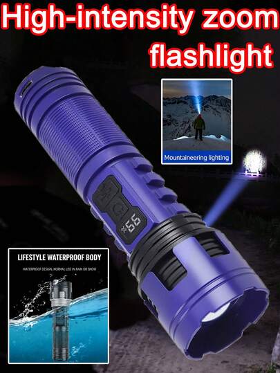 3/2/1pc Super Bright, Retractable Zoom LED Flashlight, Waterproof, With Battery Level Display, Type-C Charging. Suitable For Use In Scenarios Such As Mountain Climbing Lighting, Outdoor Camping, Power Outage Emergency, Outdoor Exploration, Construction Site Maintenance, Etc.
