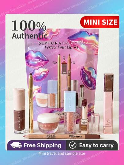 7-Piece Luxury Lip Discovery Set - High-End Lip Gloss, Plumping Balm & Liner Collection - Includes Fenty Hot Chocolit, Tatcha Lip Mask, MUFE Anywhere Caffeine - Deluxe Travel Sizes & Full Size Kit