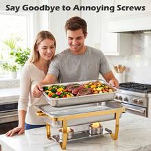 Chafing Dishes For Buffet Set Of 4/2, 9QT Buffet Servers And Warmers,316 Stainless Steel Round Catering Food Warmers Stainless Steel Chafing Dish Buffet Set With Glass Lid & Lid Holder For Parties Events,Festive Feast Ready! Warm Chafing Dish Buffet Set - Perfect Christmas Gift & Limited Offer! - 玻璃蓋-2 - 查看 3