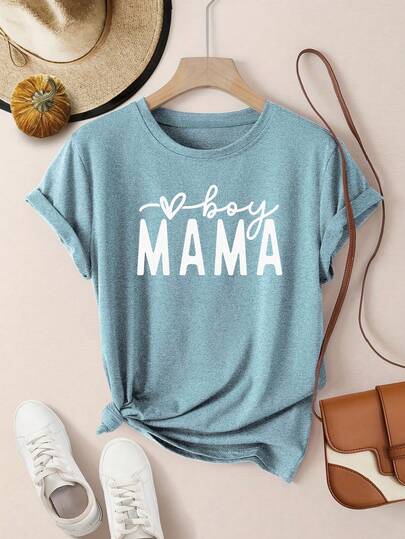 大码女式休闲T恤，母亲节礼物，简约字母时尚印花，最新设计，舒适百搭，适合所有季节，是日常穿着和户外活动的理想之选。