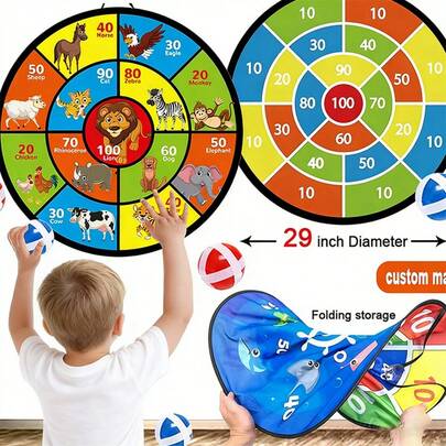 29 Inch/74cm Kids Large Dart Board Set (Includes 12 Sticky Balls + 6 Sticky Darts + Hook), Double-Sided Indoor/Outdoor Party Game Toy, Perfect Summer Gift Or Christmas/Halloween Present