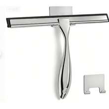 12 Inch Stainless Steel Shower Squeegee, All-Purpose Window & Glass Cleaner With Adhesive Hook, Streak-Free Squeegee For Shower Door, Bathroom, Mirror, Car Window (Silver) - Silver - View 1