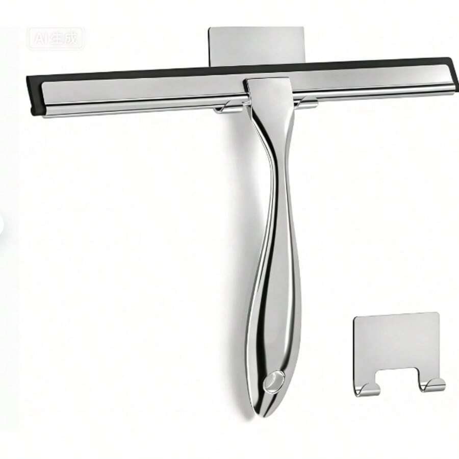 12 Inch Stainless Steel Shower Squeegee, All-Purpose Window & Glass Cleaner With Adhesive Hook, Streak-Free Squeegee For Shower Door, Bathroom, Mirror, Car Window (Silver) - Silver - View 1