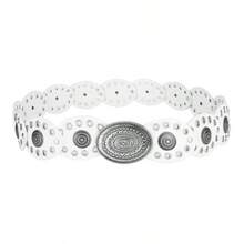 1 chiếc thắt lưng giả da màu trắng, có khoen xỏ dây, trang trí đinh tán, thắt lưng hình oval màu trắng phối nhiều mảnh, khóa cài khắc hoa văn màu bạc, phong cách Bohemian, phù hợp để đeo hàng ngày. - trắng - Xem 3
