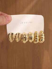 4/6/16pcs Exaggerated Eternal Flower C-Shaped Left & Right Flower Earring Set, Suitable For Daily And Festival Wear, Made Of ABS Resin With UV Non-Fading Technology - Gold - View 2