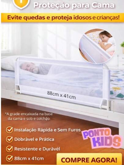 Grade de Proteção para Cama 88x41cm – Segurança Anti Queda para Idosos, Crianças e Adultos - Fácil Instalação e Dobrável