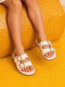 1双欧美新款夏季儿童金属扣单带凉鞋 - 米色 - 查看 1