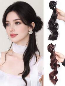 Extra Long Dragon Beard Bun Wig With Clips, Retro Korean Drama Heiress Style, Lazy And Fluffy Flower Bun Wig Hair Bag - Multicolor - View 1