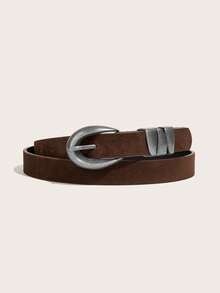 1pc Boho Belt, Coffee Velvet With Silver Bronze Buckle Waist Belt, Suitable For Jeans, Dresses, Parties, Music Festivals, Cowgirl Style And Daily Wear - Brown Velvet Brass Buckle Silver Buckle - View 5