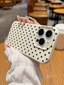 1个黑色波点图案大孔米色皮革防摔手机保护壳，TPU材质，适合作为节日礼物，兼容苹果Xs/Xsmax/Xr/11/12/13/14/15/16pro/Promax/14/15/16plus/17，男女通用 - 白色 - 查看 3
