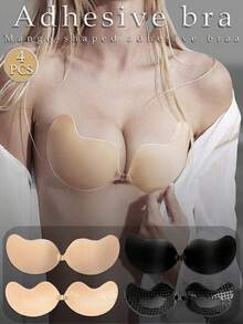 4Pairs Gather Strapless Self-Adhesive Low-Cut Bra Invisible Backless Sticky Bra Seamless Strapless Dress Wedding Dress, Mango-Shaped Bra, Underwear And Nipple Covers - Multicolor - View 3