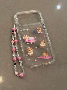 Ốp điện thoại hình mèo nâu đính kim sa lấp lánh, tương thích với Apple 16/17 Pro Max/ 15 Pro, chống sốc, bảo vệ toàn diện cho nữ, 14/13 - Trong sáng - Xem 5