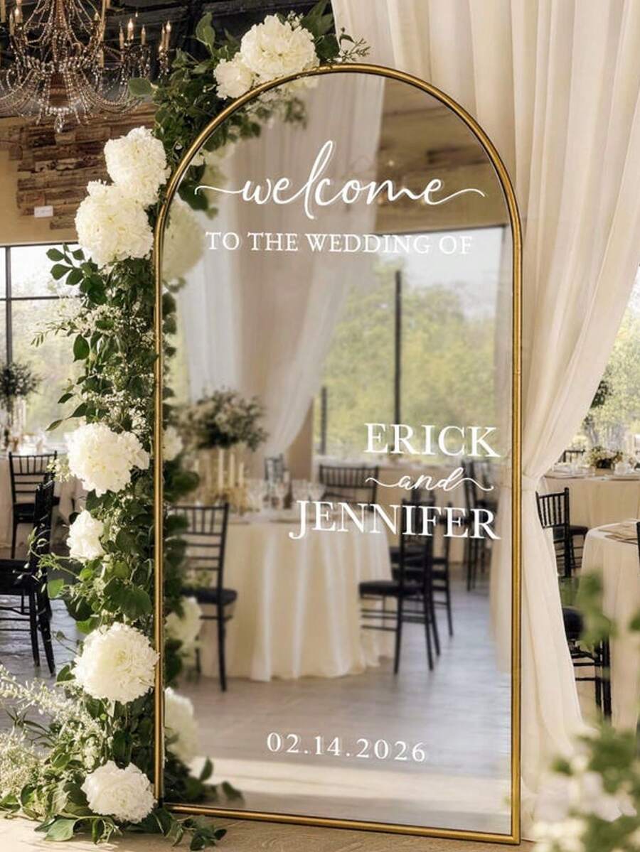 个性化镜面贴纸、婚礼镜面贴纸、婚礼标牌、定制婚礼贴纸 - 彩色 - 查看 1