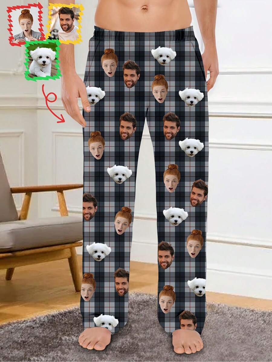 Customizable Women'S Long Pants, Featuring Fun Designs With Face Photos, Comfortable And Amusing Loungewear For Men, Making Them The Perfect Gift For Various Holidays Like Christmas, Anniversaries, And Birthdays - Multicolor - View 1