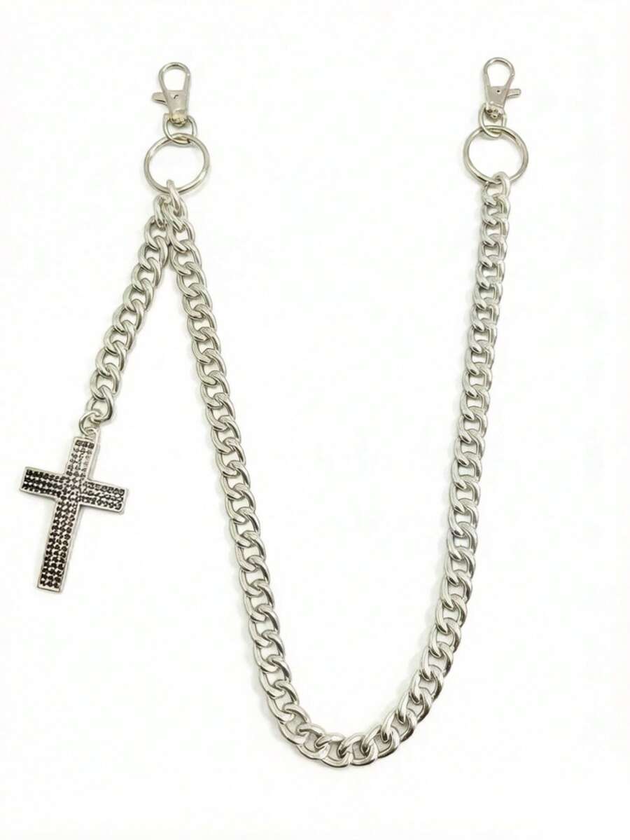 多元素交叉裤链，带龙虾扣吊坠的腰链，钱包链，复古链，双层链，嘻哈朋克风，牛仔裤链，口袋链，男士钥匙链 - 彩色 - 查看 1