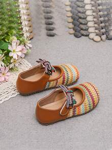 Giày búp bê bé gái dệt nơ, đế mềm chống trượt, giày công chúa kiểu dáng nghệ thuật, hàng mới về mùa xuân và thu. - màu nâu - Xem 6