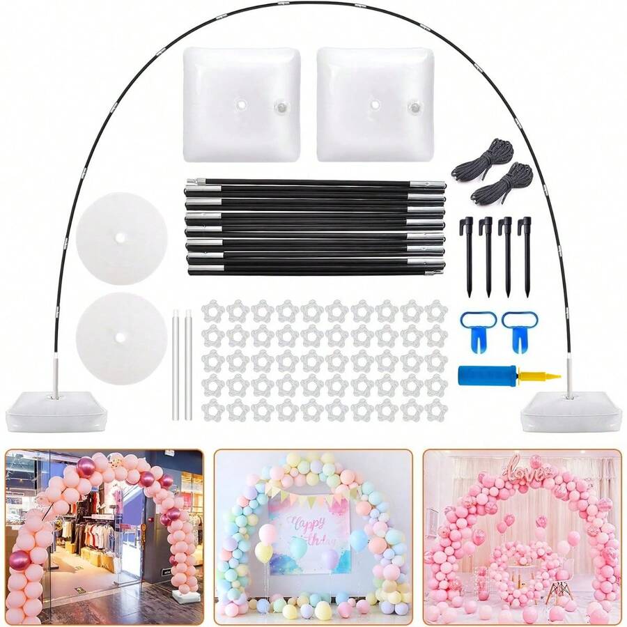 可调节气球拱门框架套装：婚礼、婴儿派对、生日拍照背景 - 彩色 - 查看 1