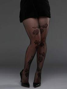 1 chiếc quần tất co giãn ôm sát, quần tất lưới họa tiết hoa hồng cổ điển, quần tất đen mỏng gợi cảm, quần tất đa năng kiểu Y2K phù hợp cho mùa xuân/hè, trang phục Halloween và mọi mùa. - màu đen - Xem 2