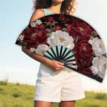 1pc Men's Handheld Fan With Elegant Embroidery - Deep Red Floral And Butterfly Pattern, Portable Cooling Fan Suitable For Daily Use, Outdoor, Travel And Special Occasions - Graceful Floral Fan, Suitable For Hot Weather - Burgundy - View 5