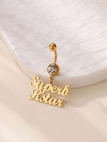 Personalized Name Belly Button Ring,Custom Name Belly Button Ring For Women,Custom Stainless Steel Nameplate Pendant Belly Button Ring; Sexy And Exquisite Body Piercing Jewelry Accessory For Women, Holiday Gift,Summer Jewelry, Beach Accessories For Women - Gold - View 7