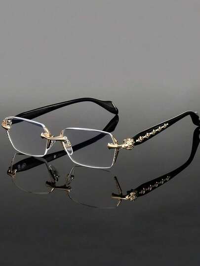 2 piezas/1 pieza Gafas de mujer poligonales sin marco de moda, decorativas y de alta gama, adecuadas para usar en la oficina